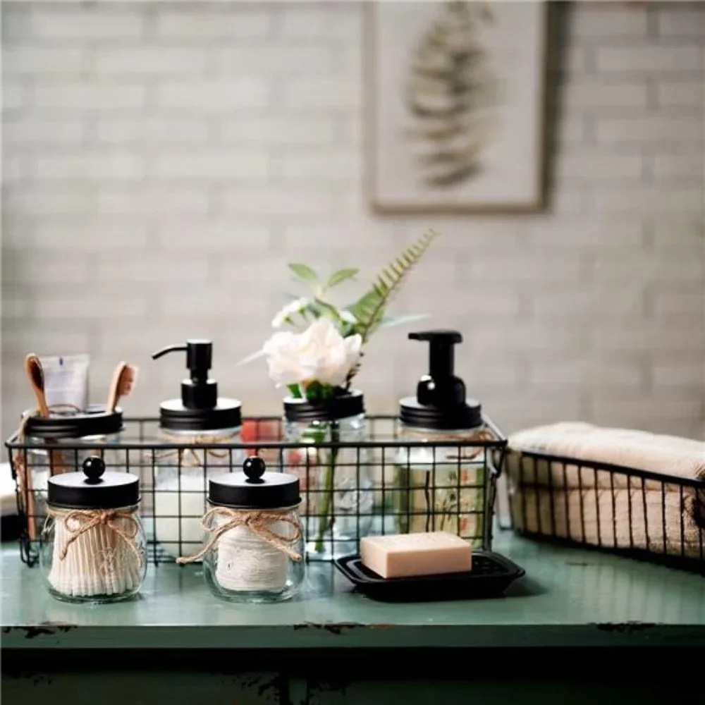 Premium Mason Jar Bathroom Accessories Set (6PCS) - Bathroom Storage